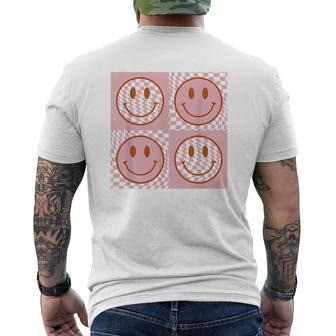 Checkered Pattern Happy Face Retro Pink Smile Face Men's T-shirt Back Print - Thegiftio UK