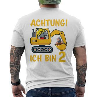 Children's Achtung Ich Bin 2 Jahre Alt 2Nd Birthday Digger Rhino T-Shirt mit Rückendruck - Seseable