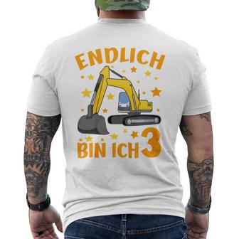 Children's Endlich Bin Ich 3 Jahre Dritter Birthday Digger Construction Site 80 T-Shirt mit Rückendruck - Geschenkecke