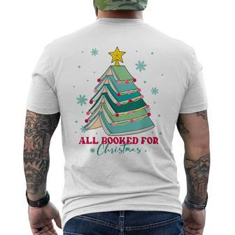 Christmas Book Tree Retro All Booked For Christmas Book Tree Men's T-shirt Back Print - Seseable