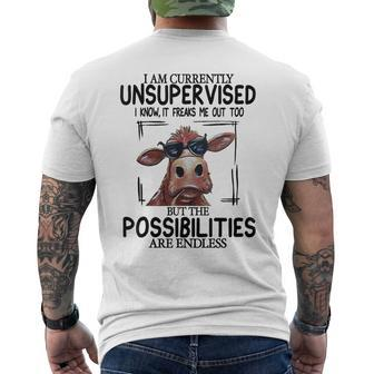 Cow I Am Currently Unsupervised I Know It Freaks Me Out Too Men's T-shirt Back Print - Monsterry AU