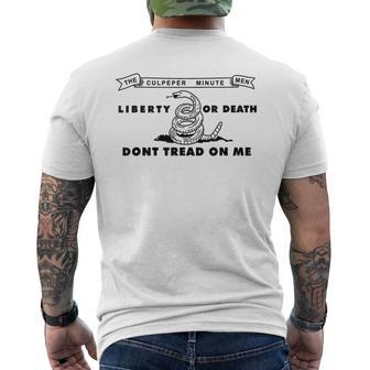 Culpeper Minutemen Flag Don't Tread On Me Liberty Or Death Men's T-shirt Back Print - Monsterry AU