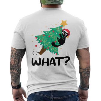 Cute Black Cat Pushing Christmas Tree Xmas Men's T-shirt Back Print - Monsterry DE