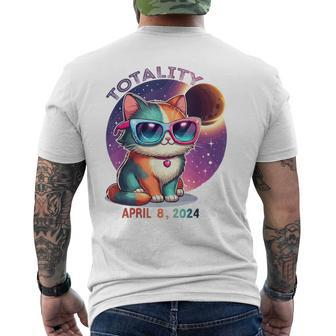 Cute Cat Wearing Solar Eclipse Glasses In Total Eclipse 2024 Men's T-shirt Back Print | Mazezy