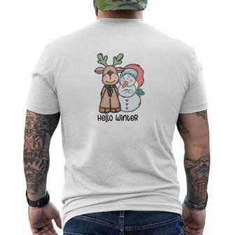 Cute Christmas Deer Snowman Hello Winter Mens Back Print T-shirt - Thegiftio UK