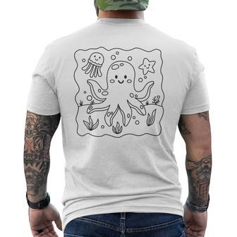 Cute Octopus To Paint And Color In For Children Men's T-shirt Back Print - Monsterry UK