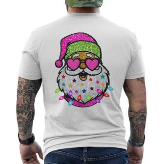 Cute Santa With Sunglasses Christmas Lights Pink Santa Men's T-shirt Back Print - Seseable