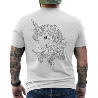 Cute Unicorn To Paint And Color In For Children Men's T-shirt Back Print - Monsterry DE