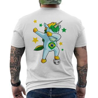 Dabbing Unicorn Support Jersey Brazil Soccer Girls Men's T-shirt Back Print - Monsterry