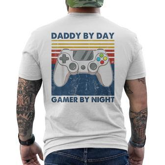 Daddy By Day Gamer By Night Dad Jokes Gaming Vintage Mens Back Print T-shirt | Mazezy