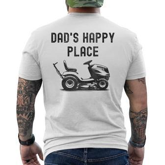 Dad's Happy Place Lawnmower Father's Day Dad Jokes Men's T-shirt Back Print - Monsterry