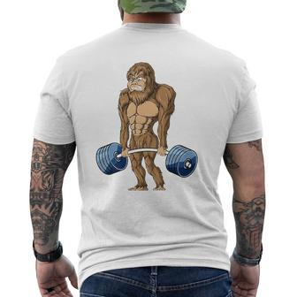 Deadlifting Sasquatch Bigfoot Weightlifting Workout Mens Back Print T-shirt | Mazezy