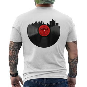 Detroit Vintage Michigan Skyline Vinyl Record Men's T-shirt Back Print - Monsterry