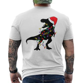 Dinosaur Christmas Lights T Rex Xmas Pajamas Boys Kids Men Mens Back Print T-shirt - Thegiftio UK