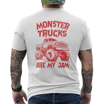 Distressed Monster Trucks Are My Jam Race Day Red Vintage Men's T-shirt Back Print - Thegiftio UK