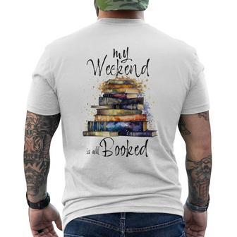 Distressed Quote My Weekend Is All Booked Reading Books Men's T-shirt Back Print - Seseable