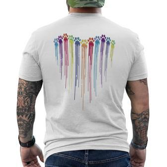 Dog Paws Heart Watercolors Painting Heart Dogs Paw Rainbow Men's T-shirt Back Print - Monsterry DE
