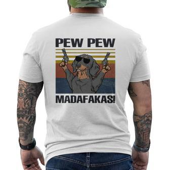 Dog Pew Pew Madafakas Vintage Dachshund Mens Back Print T-shirt - Seseable