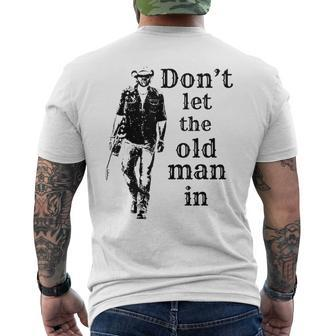 Don't Let The Old Man In Vintage Man Walking With A Guitar Men's T-shirt Back Print | Mazezy