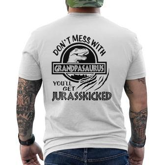 Don't Mess With Grandpasaurus Jurassicked Dinosaur Grandpa Mens Back Print T-shirt | Mazezy