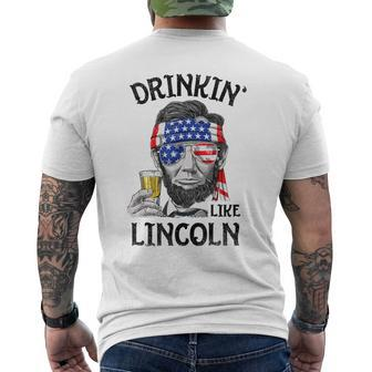 Drinking Like Lincoln 4Th Of July Abraham Merica Flag Men's T-shirt Back Print - Monsterry DE