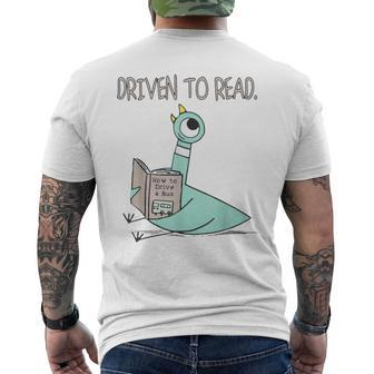 Driven To Read Pigeon Library Reading Books Reader Men's T-shirt Back Print | Mazezy