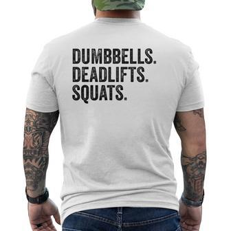 Dumbbells Deadlifts Squats Workout Bodybuilding Mens Back Print T-shirt | Mazezy