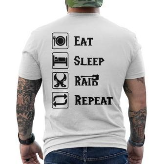 Eat Sleep Raid Repeat Gaming Wow Rpg Men's T-shirt Back Print - Monsterry DE