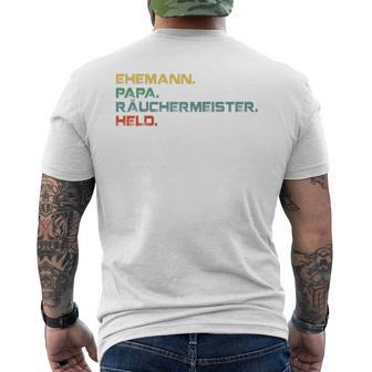 Ehemann Papa Räuchermeister Held Retro Grillmeisterintage Raglan T-Shirt mit Rückendruck - Geschenkecke