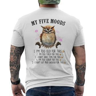 Eule Meine Fünf Stimmungen T-Shirt mit Rückendruck - Seseable