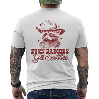 Even Baddies Get Saddies Cowboy Raccoon Meme Western Men's T-shirt Back Print - Monsterry