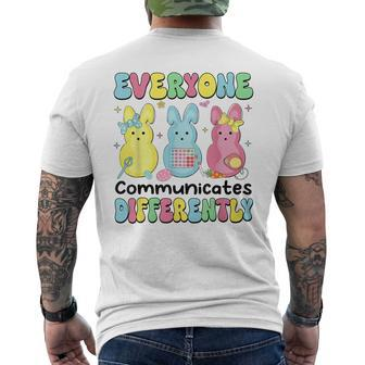 Everyone Communicates Differently Easter Speech Therapy Slp Men's T-shirt Back Print - Seseable