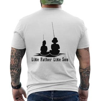 Father Like Son Fishing Matching Dad Daddy Papa Pops Mens Back Print T-shirt | Mazezy