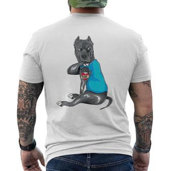 Father's Day Dad Dog Pitbull I Love Dad Tattoo Mens Back Print T-shirt | Mazezy