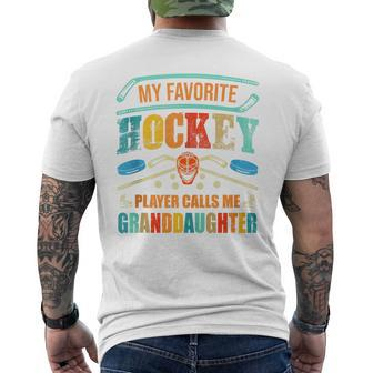My Favorite Hockey Player Calls Me Granddaughter Fathers Day Men's T-shirt Back Print - Thegiftio UK