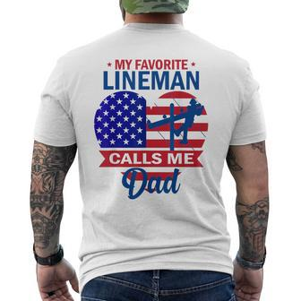 My Favorite Lineman Calls Me Dad American Flag Father's Day Men's T-shirt Back Print - Thegiftio UK