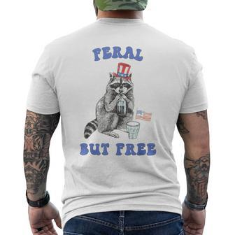 Feral But Free Patriotic 4Th Of July Raccoon Men's T-shirt Back Print - Monsterry