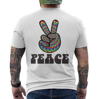 Finger Peace Sign Psychedelic Hippie Vintage Sitdown V2 Mens Back Print T-shirt - Thegiftio UK