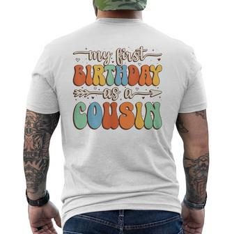 My First Birthday As A Cousin Vintage Groovy Father's Day Men's T-shirt Back Print - Seseable