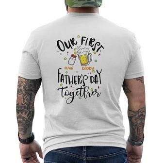 Our First Father's Day Together Daddy Olivia Feeding Bottle & Beer Glass Personalized Mens Back Print T-shirt | Mazezy