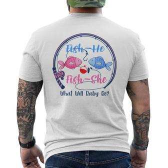 Fish-He Or Fish-She Gender Reveal Baby Fishermen Fishing Men's T-shirt Back Print - Thegiftio UK