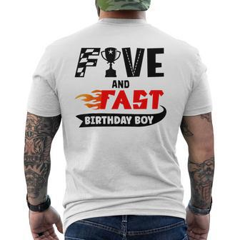 Five And Fast Birthday Boy Race Car 5Th Birthday Racer Men's T-shirt Back Print - Monsterry