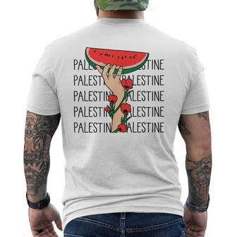 Floral Palestine Watermelon Map Free Palestine Men's T-shirt Back Print - Monsterry AU