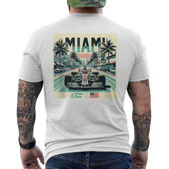 Formula Racing Open Wheel Car Retro Miami Circuit Usa Flag Men's T-shirt Back Print - Monsterry UK