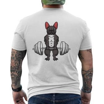 French Bulldog Deadlifts Dog Fitness Weightlifting Mens Back Print T-shirt | Mazezy