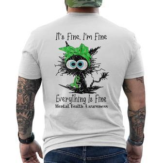 Black Cat Its Fine I'm Fine Mental Health Awareness Men's T-shirt Back Print | Mazezy AU