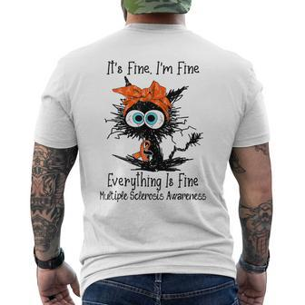 Black Cat Its Fine I'm Fine Multiple Sclerosis Men's T-shirt Back Print - Thegiftio UK