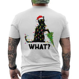 Black Cat Pushing Christmas Tree Over Cat Christmas V2 Mens Back Print T-shirt - Seseable