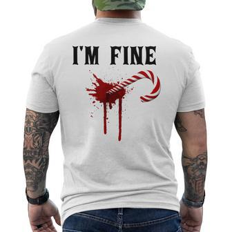 Holiday I'm Fine Peppermint Candy Cane Puncture Wound Men's T-shirt Back Print - Monsterry