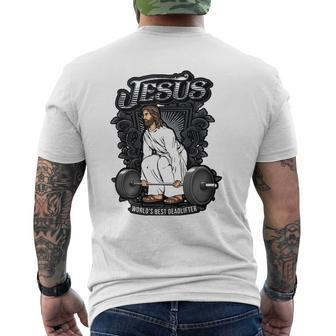 Jesus Christian Weight Lifting Pun Men Him Gag Tank Top Mens Back Print T-shirt | Mazezy